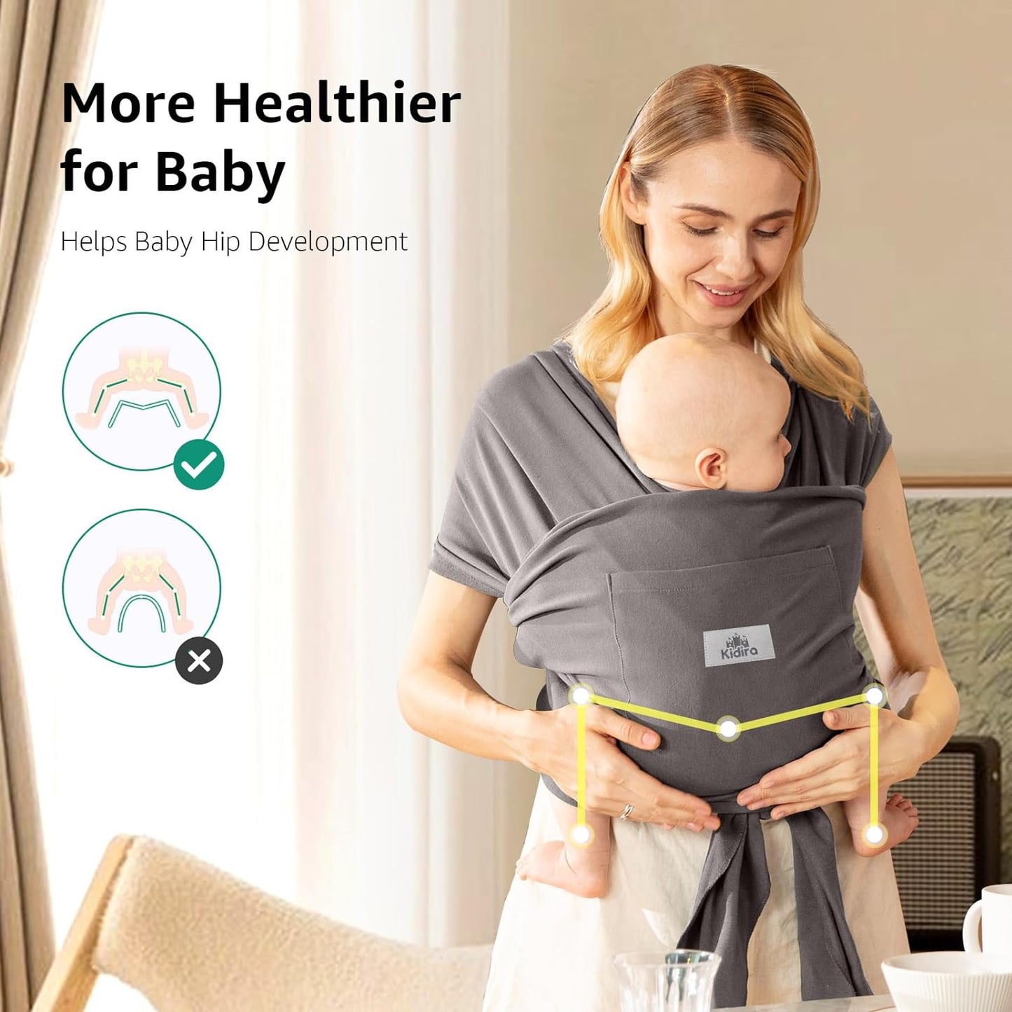KIDIRA Baby Wraps Carrier Newborn to Toddler - Baby Sling Hands-Free Baby Carrier Wrap - Infant Carrier wrap - Adjustable Baby Slings Carrier for Newborn 7 to 35 lbs