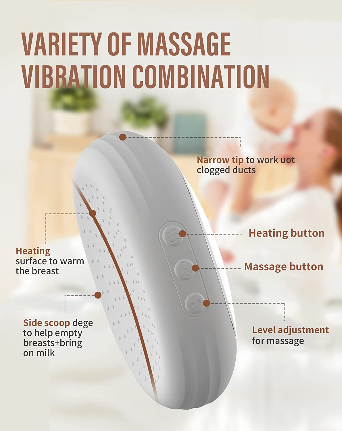 Bra Shape Electric Breast Massager, Heated Vibration Massage